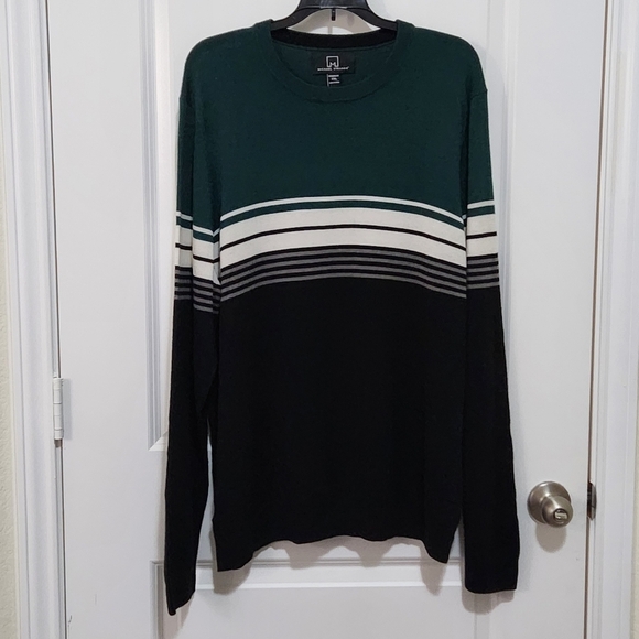 Michael Strahan Mens XXL Modern Fit Stripe Crewneck Wool Blend Sweater - Picture 1 of 8